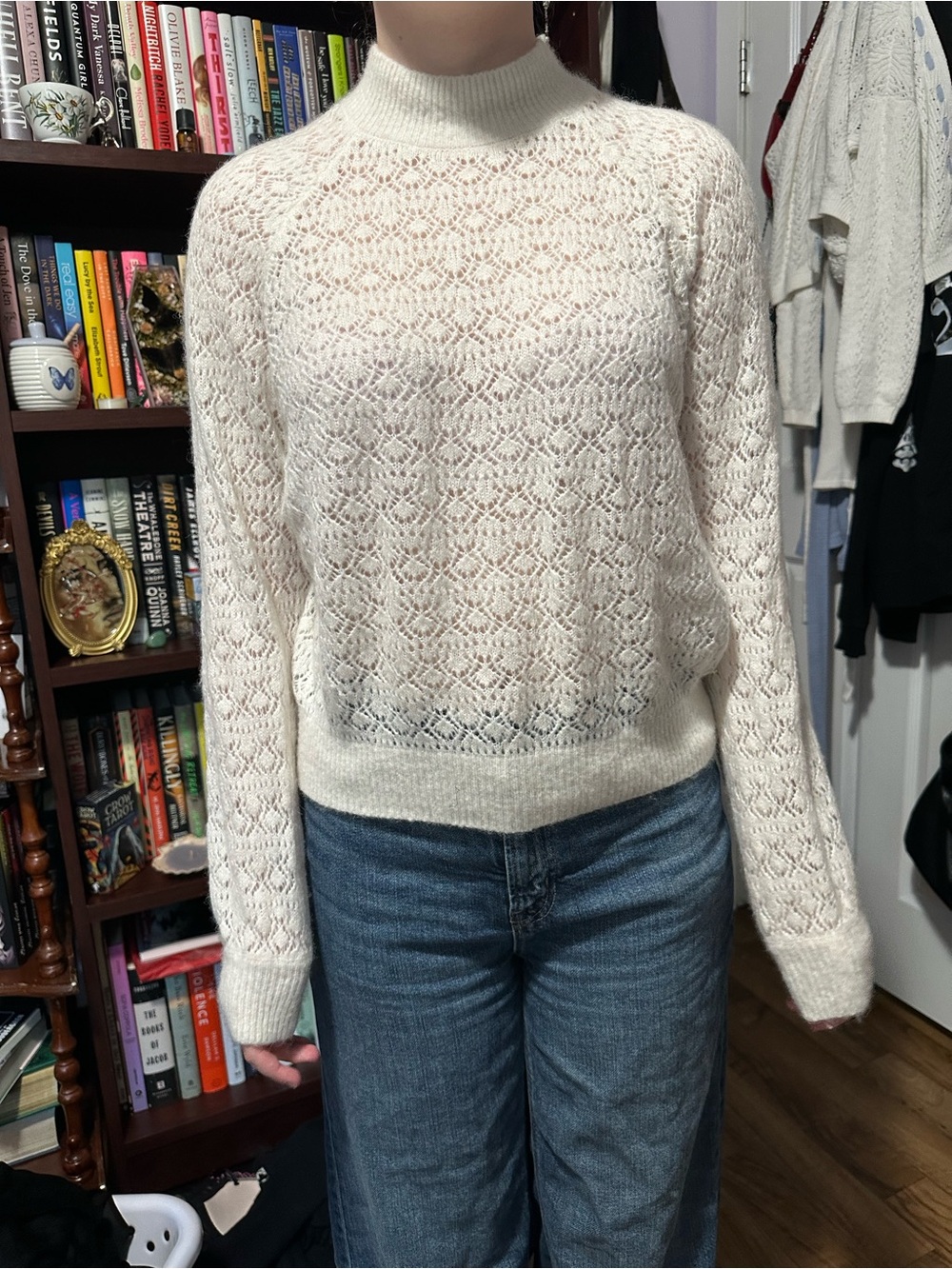 Guess Cream Openwork Mock Neck Sweater